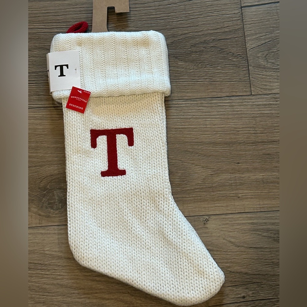White and Red Knit Holiday Stocking